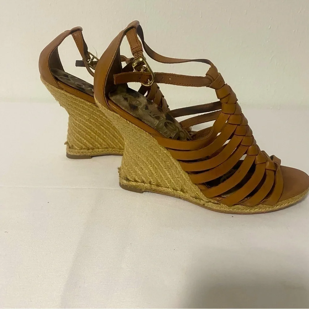 Sam Edelman Women’s Annabel Jute Wedge 4” Size 7M Brown Leather.